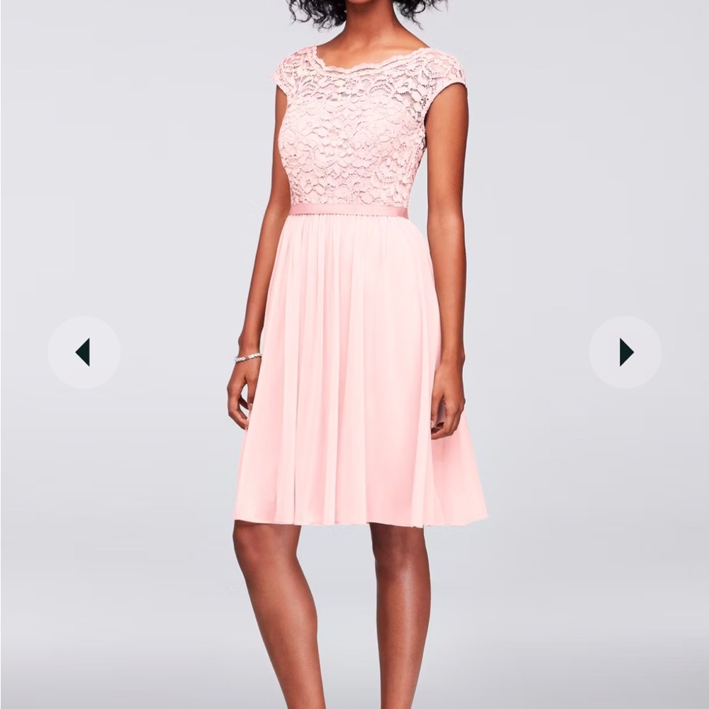 Shirt lace dress with illusion neckline David’s bridal bridesmaid dress